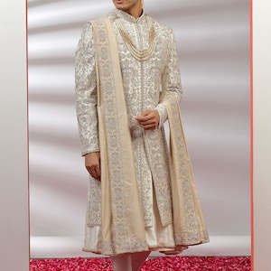 Royal Cream Gold Embroidered Sherwani Set for Wedding Royal look for Men & Boys Achkan Designer Marriage wedding
