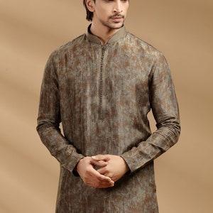 Green Chanderi Silk Kurta Set for Men and brother Ethnic wear for marriage image 3