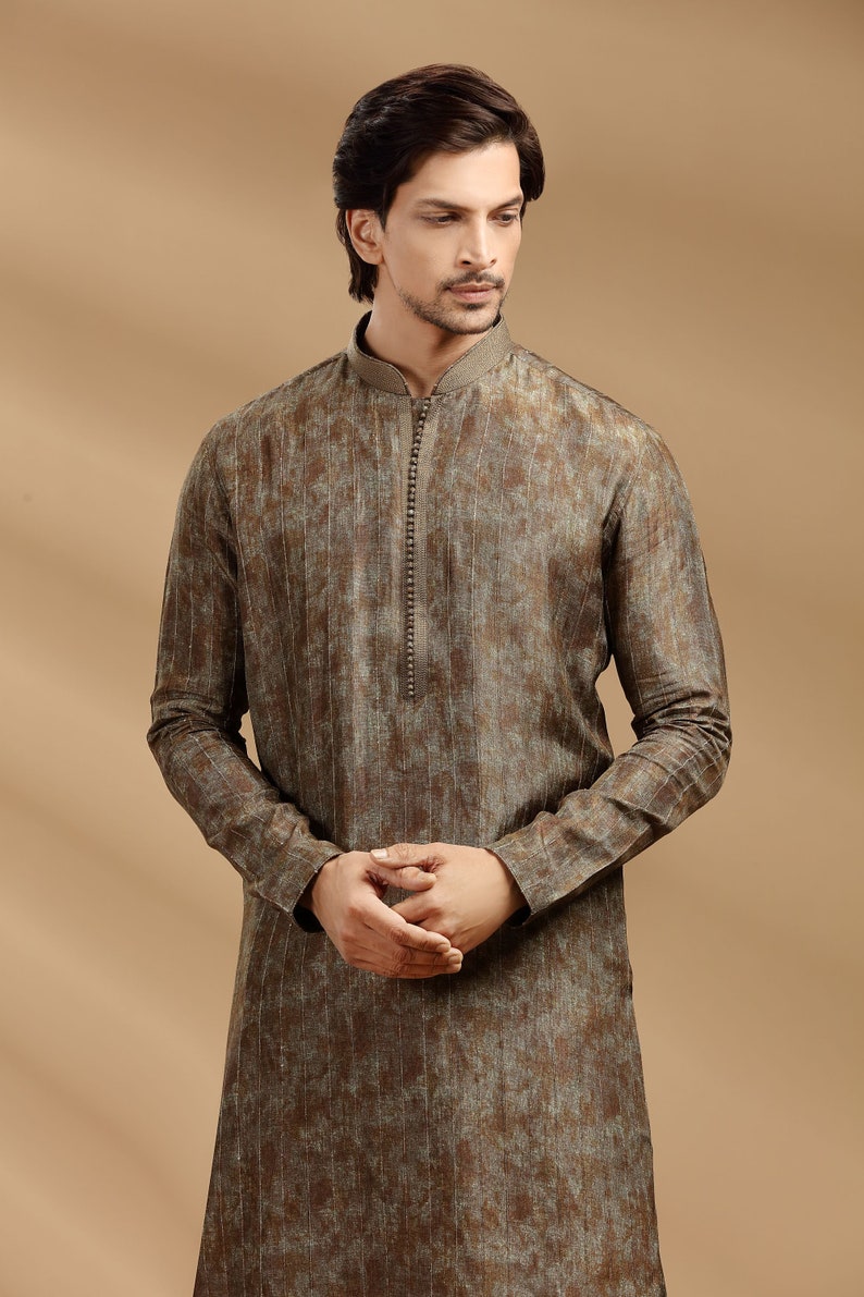 Green Chanderi Silk Kurta Set for Men and brother Ethnic wear for marriage image 3