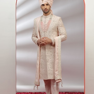 Blush Pink Sherwani Set for Wedding Royal look for Men & Boys Achkan Designer Marriage wedding