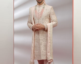 Blush Pink Sherwani Set for Wedding Royal look for Men & Boys Achkan Designer Marriage wedding