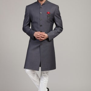 Grey Classic  Sherwani Set for Wedding Royal look for Men & Boys Achkan Designer Marriage wedding