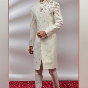 Soft Ivory White Embellished Sherwani Set for Wedding Royal look for Men & Boys Achkan Designer Marriage wedding