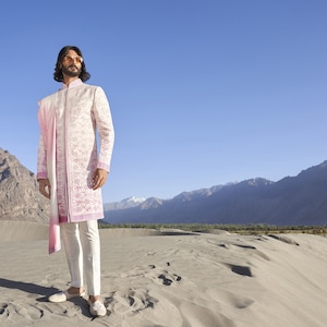 Ivory Pink Sherwani Set for Wedding Royal look for Men & Boys Achkan Designer Marriage wedding