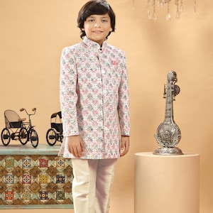 Kids Boys Ethnic Ivory Multi Embroidered Sherwani Set For Kids Wedding Party Wear Sherwani Traditional Wear Kurta Trouser Kids Sherwani