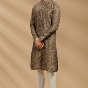 Green Chanderi Silk Kurta Set for Men and brother Ethnic wear for marriage image 1