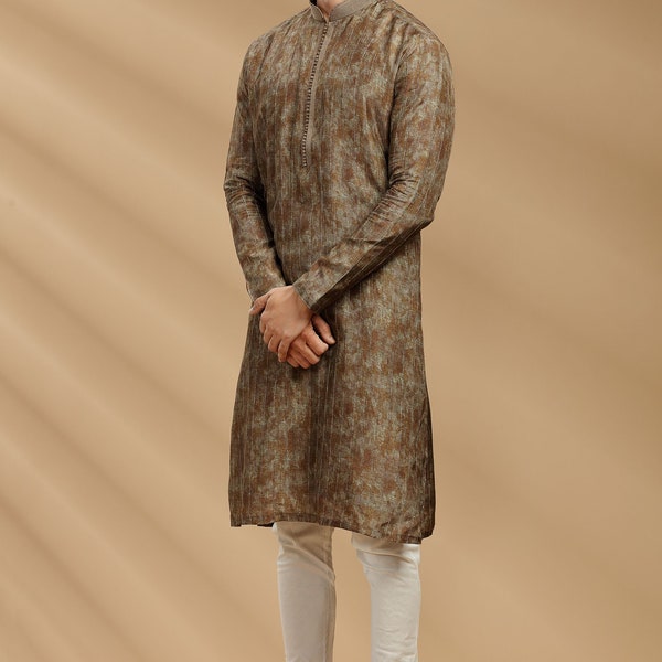 Green Chanderi Silk Kurta Set for Men and brother Ethnic wear for marriage