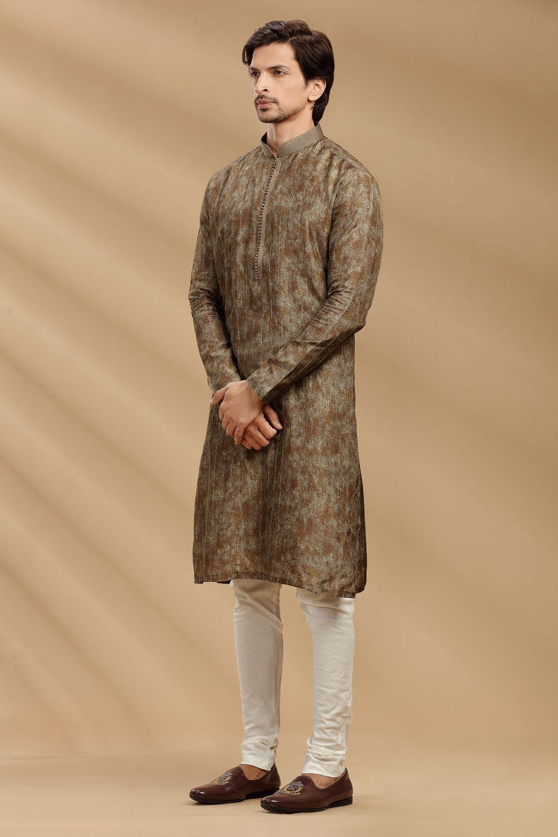 Green Chanderi Silk Kurta Set for Men and brother Ethnic wear for marriage image 1