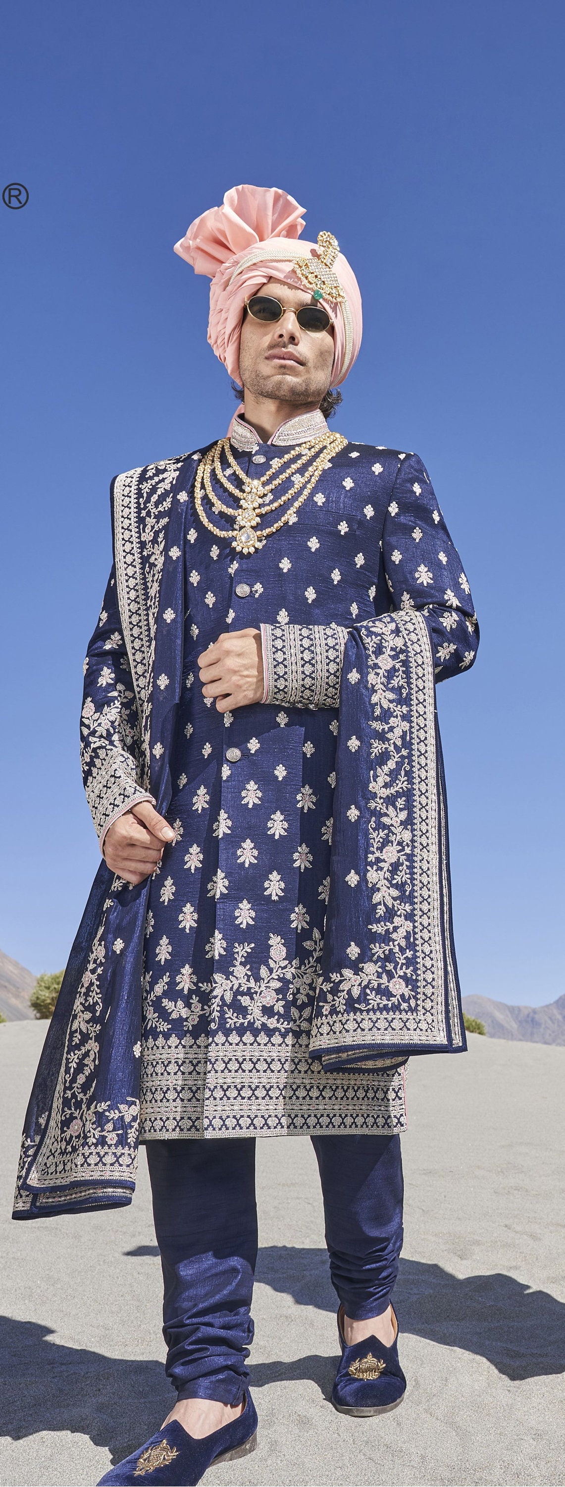 Chapelle Navy & Silver Sherwani Set