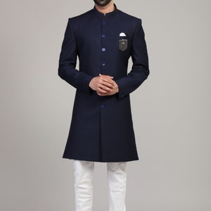 Navy Blue Classic  Sherwani Set for Wedding Royal look for Men & Boys Achkan Designer Marriage wedding