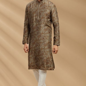 Green Chanderi Silk Kurta Set for Men and brother Ethnic wear for marriage image 2