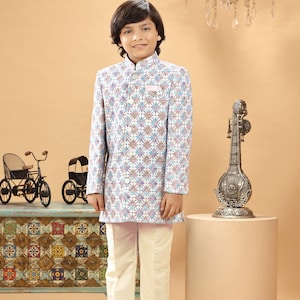 Kids Boys Ethnic Ivory Multi Embroidered Sherwani Set For Kids Wedding Party Wear Sherwani Traditional Wear Kurta Trouser Kids Sherwani