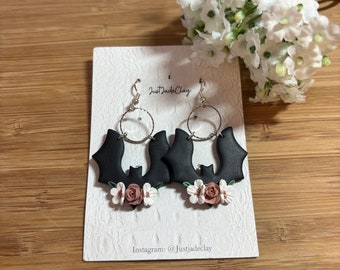 Floral bat polymer clay earrings