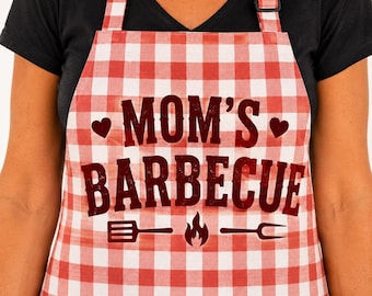 Delantal de barbacoa de mamá, accesorio de cocina de cuadros rojos, conjunto para barbacoa en el jardín.