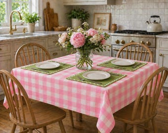 Green Rectangular Scalloped Placemats Farmhouse Table Setting Cottagecore Kitchen Decor Summer Spring Table Decor