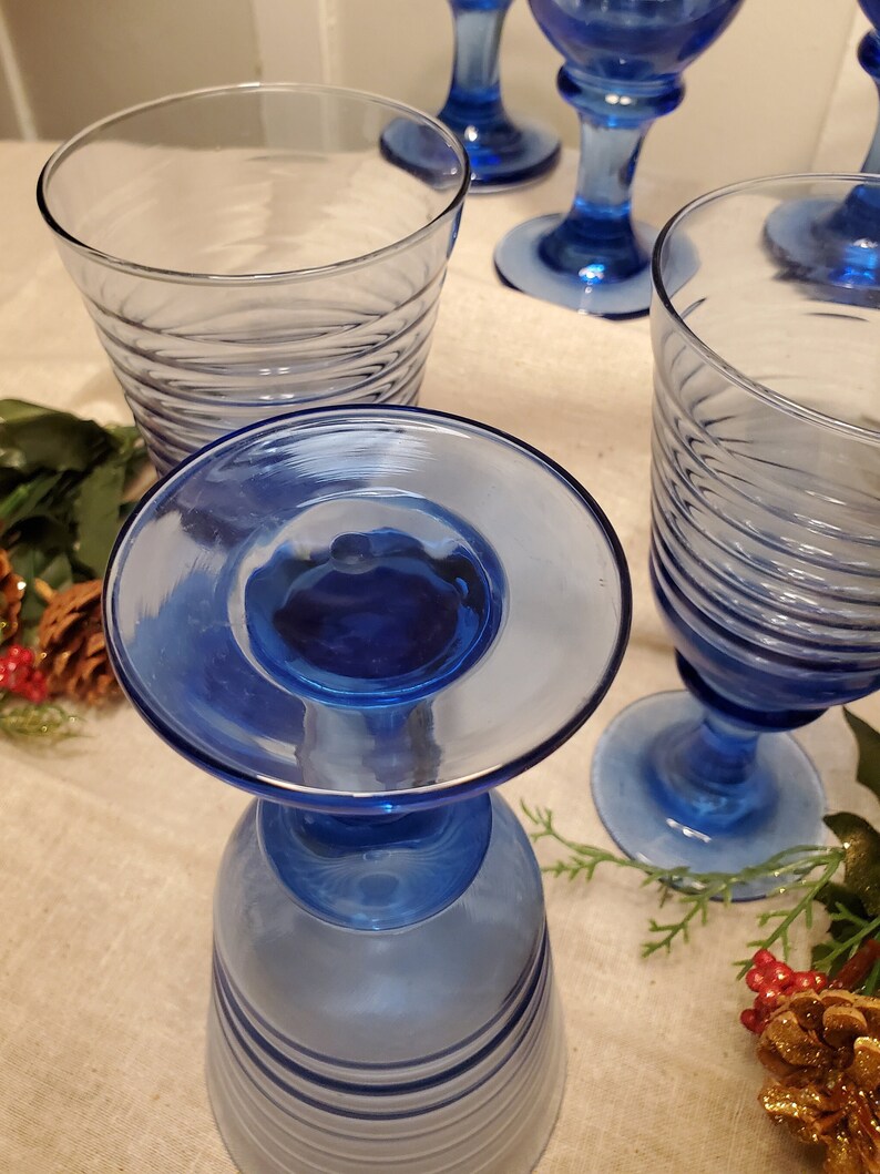 Vintage Sirrus Blue Wine/water Glasses Etsy