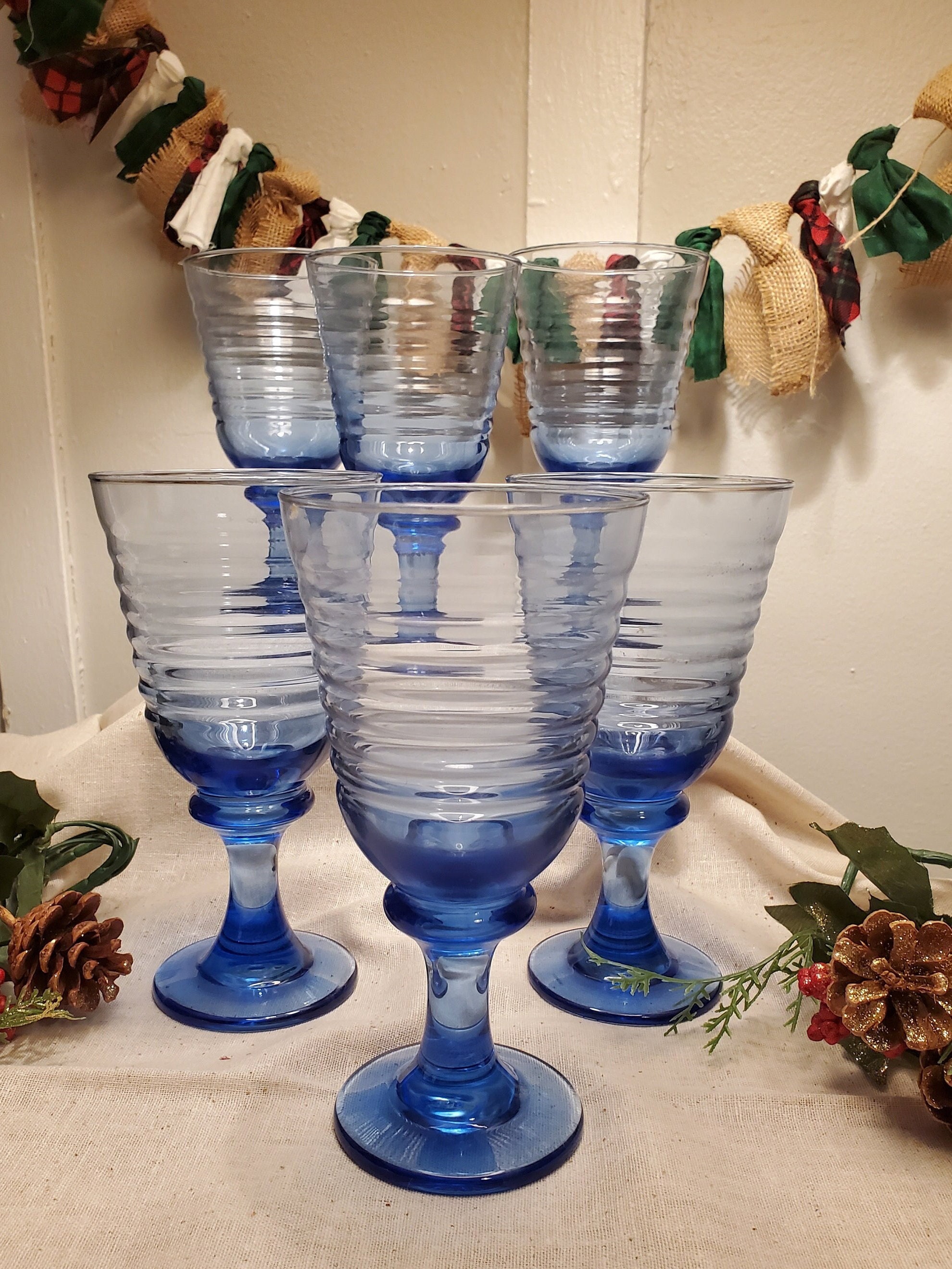 Vintage Sirrus Blue Wine/water Glasses Etsy