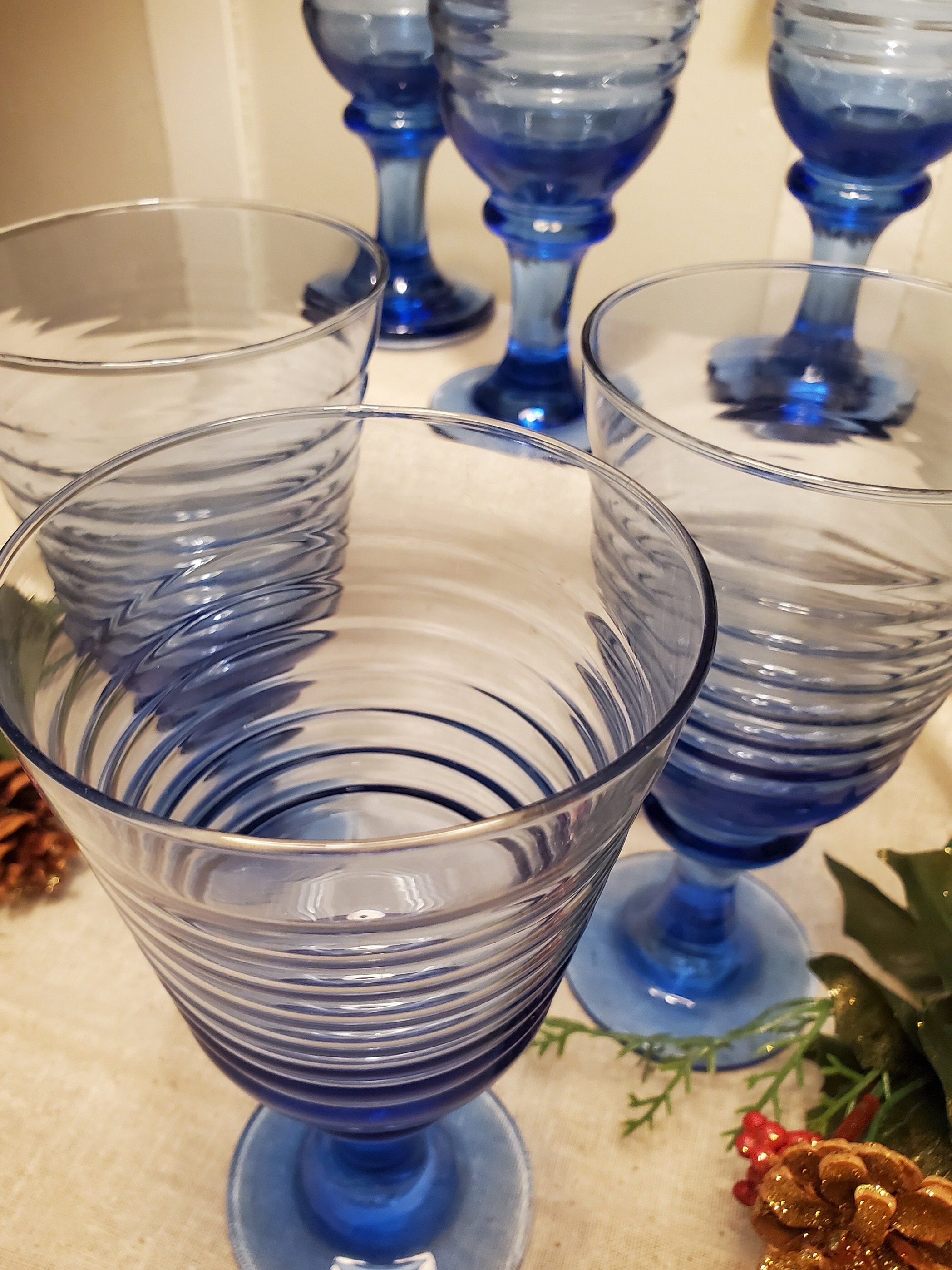 Vintage Sirrus Blue Wine/water Glasses Etsy