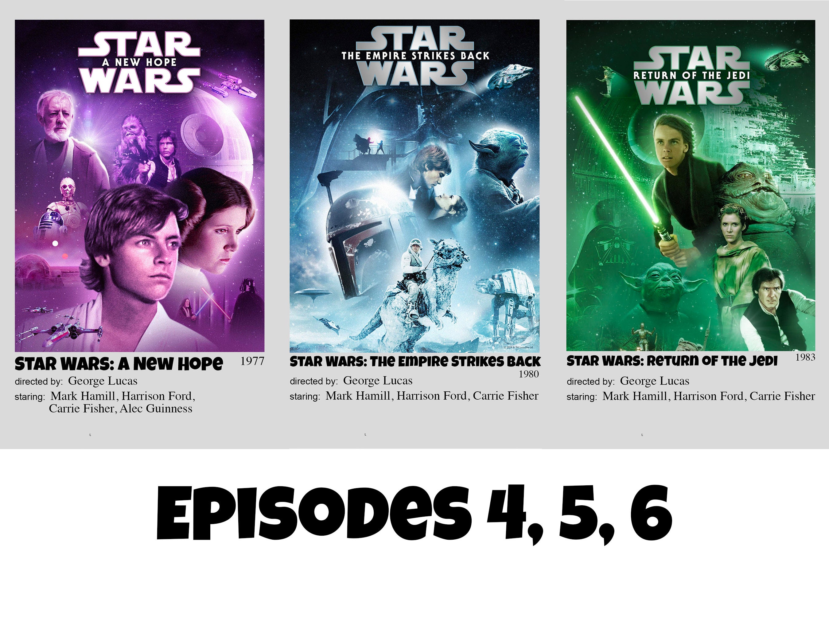 Star Wars Movie Poster Set - All 6 Episodes (24x36 Inches Each), Unframed Reproduction Prints
