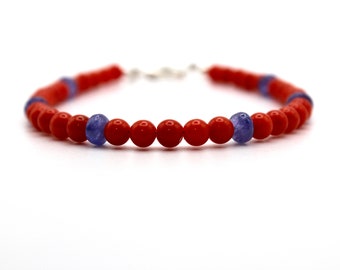 Pulseira de coral italiano, prata esterlina 925, tanzanita, coral, coral vermelho, coral marinho, pulseira, coral italiano, feito à mão, presente, AAA +