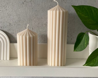 Pillar Candle | Ribbed Pillar Candle | Designer Candle | Vegan | Rapeseed Wax | Handmade Candle | Handmade | Natural Color