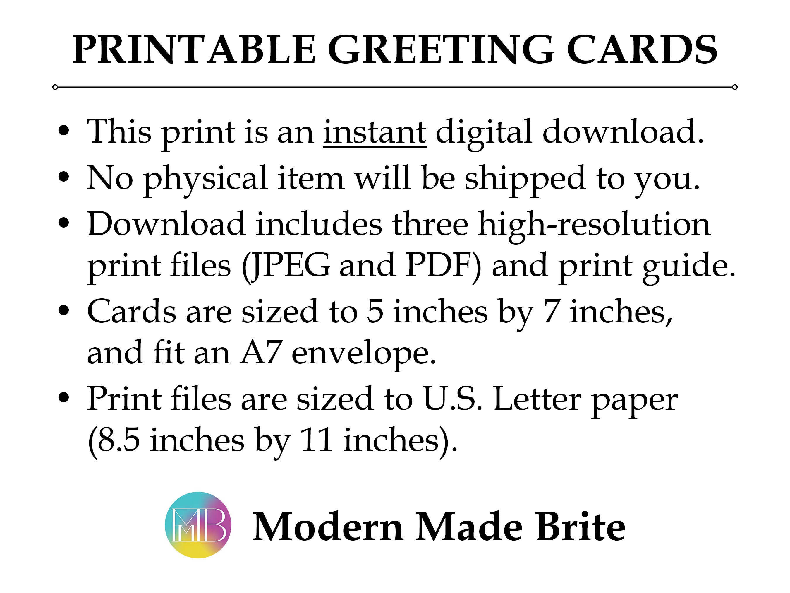 Printable Christmas Card Set Holiday Greetings Merry Christmas Digital Download 5x7 A7 Envelope