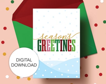 Printable Christmas Card Set | Holiday Greetings| Season's Greetings | Digital Download | 5"x7"| A7 Envelope | XMAS-S1-E