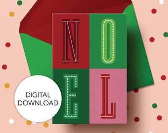 Printable Christmas Card Set | Holiday Greetings| Noel | Digital Download | 5"x7"| A7 Envelope | XMAS-S1-B