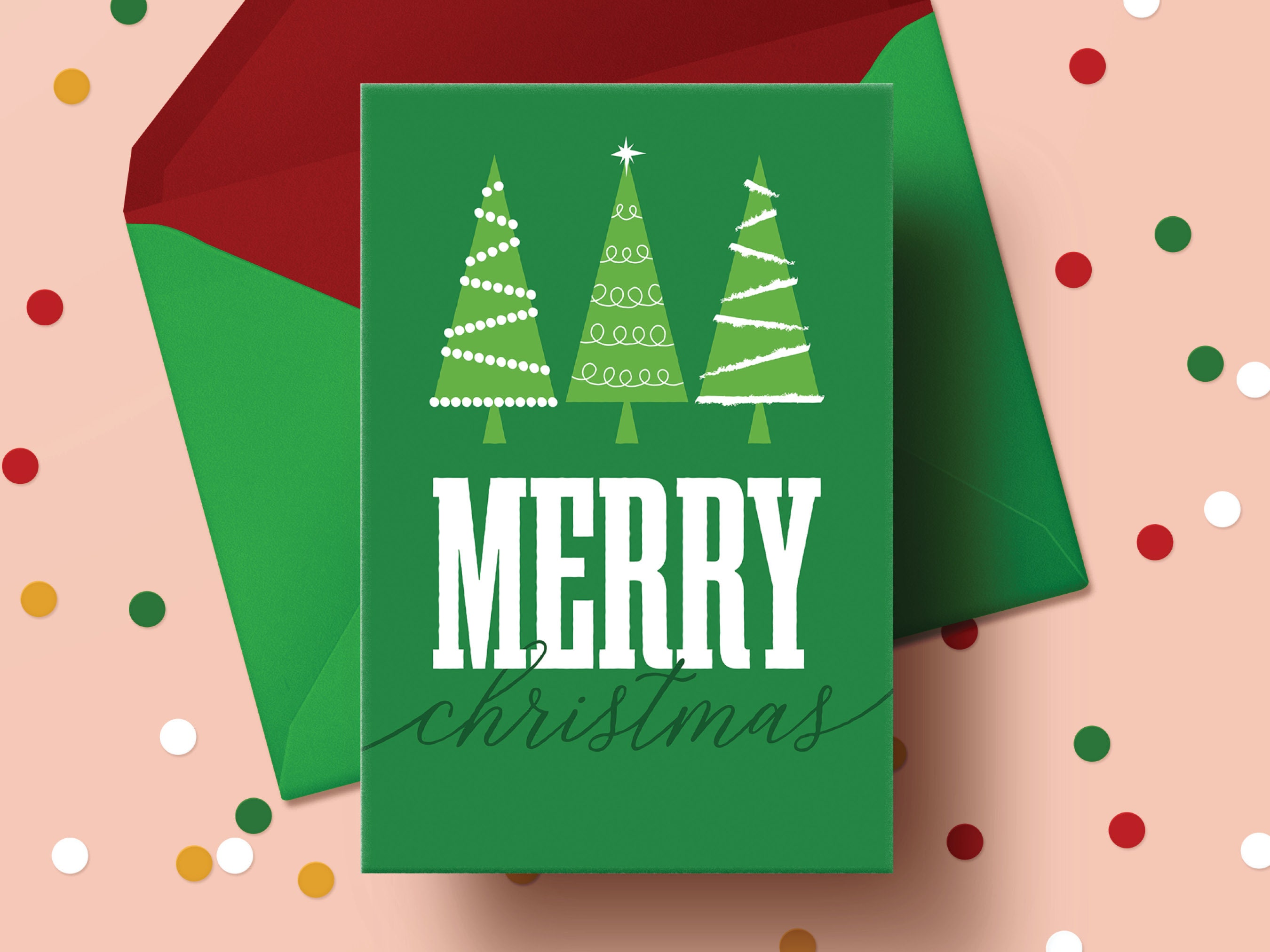 Printable Christmas Card Set Holiday Greetings Merry Christmas Digital Download 5x7 A7 Envelope