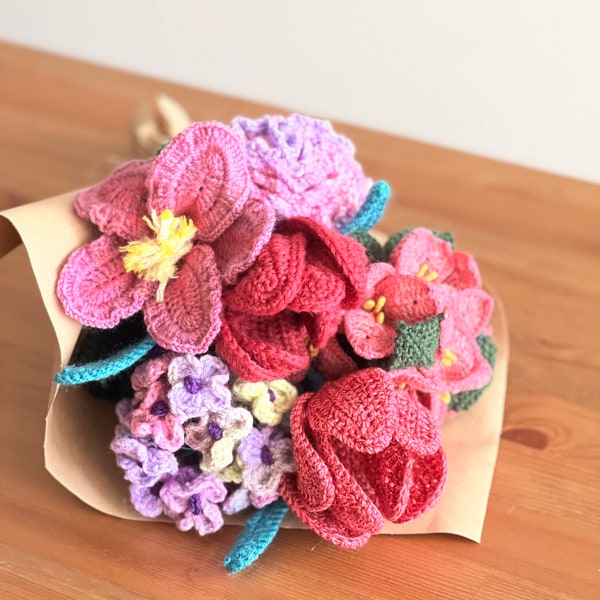 Bouquet de fleurs candy au crochet fait main - déco, créations, fleurs, crochet, diy, artificiel, laine