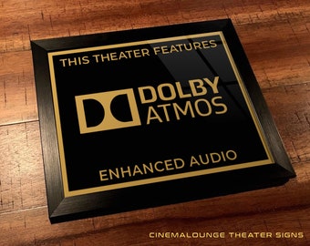 8" x 10" Framed Home Theater Cinema Sign - Ready To Hang & Tabletop Option - Free Shipping - Dolby Atmos (Original Logo)
