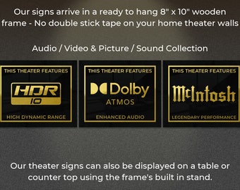 Framed 8" x 10" Home Theater / Cinema Sign - Customizable This Theater Features DTS HDR10 4K Ultra HD Blu-ray - Free Shipping