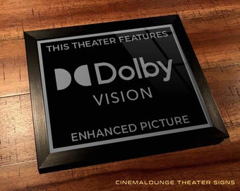 8" x 10" Framed Home Theater Cinema Sign - Ready To Hang & Tabletop Option - Free Shipping - Dolby Vision (New Logo)