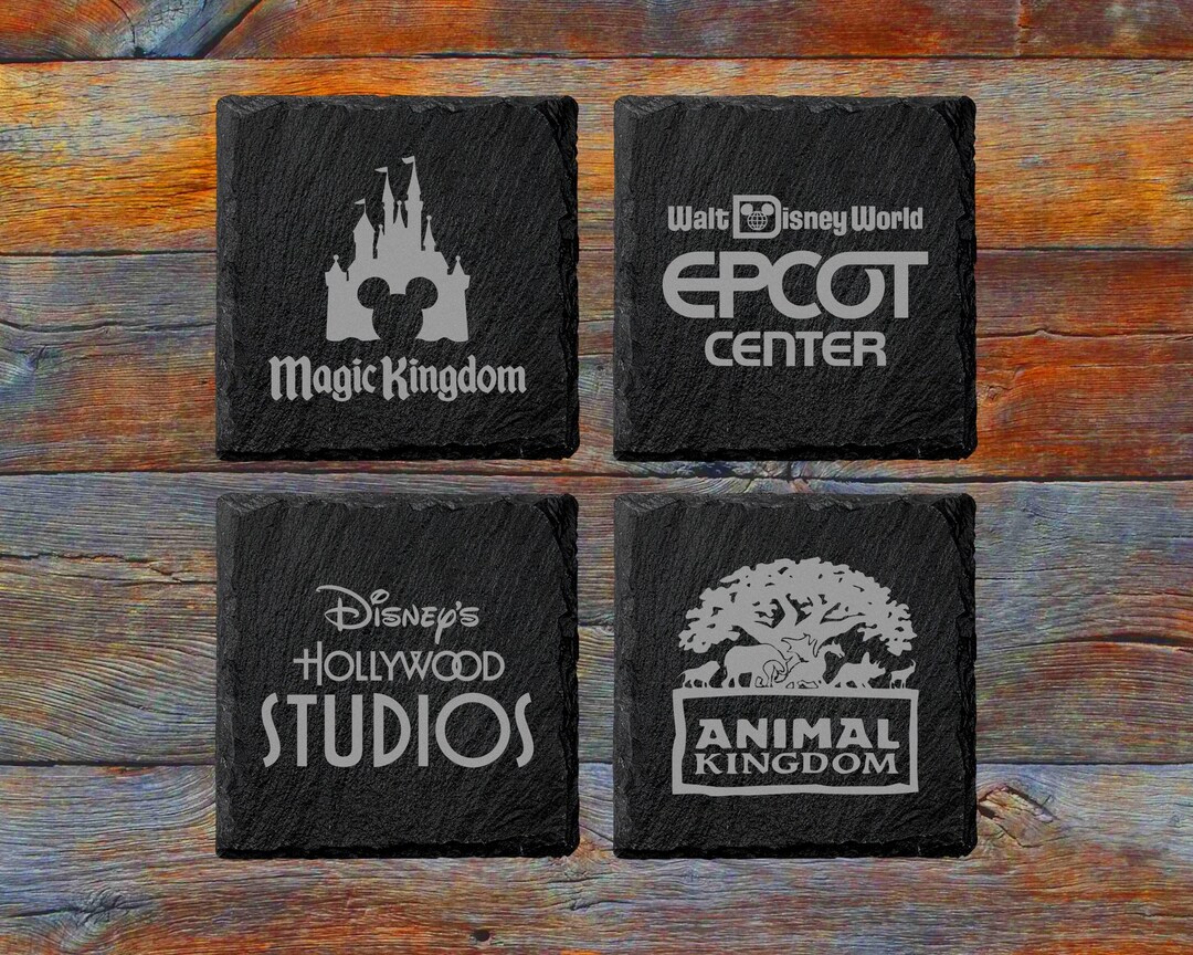 Disney Orlando Theme Park Logos - 4 Slate Coaster Set - Free Shipping ...