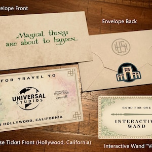 Personalized Universal Hollywood Vacation Surprise Ticket With Envelope, Seal & Interactive Wand &quot;Voucher&quot;