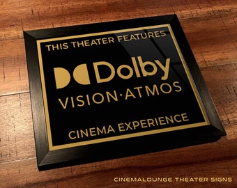 8" x 10" Framed Home Theater Cinema Sign - Ready To Hang & Tabletop Option - Free Shipping - Dolby Vision - Atmos (New Logo)