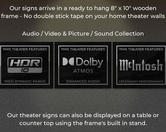 Framed 8" x 10" Home Theater / Cinema Sign - 3 Pack - (Choose any three signs) - Free Shipping