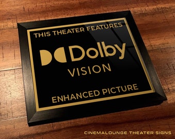 8" x 10" Framed Home Theater Cinema Sign - Ready To Hang & Tabletop Option - Free Shipping - Dolby Vision (New Logo)