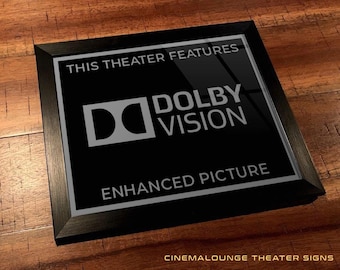 8" x 10" Framed Home Theater Cinema Sign - Ready To Hang & Tabletop Option - Free Shipping - Dolby Vision (Original Logo)