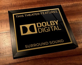 8" x 10" Framed Home Theater Cinema Sign - Ready To Hang & Tabletop Option - Free Shipping - Dolby Digital (Original Logo)