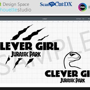 May include: Black and white graphic design featuring the text "Clever Girl Jurassic Park" with a dinosaur claw mark and a velociraptor head illustration.