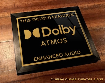 8" x 10" Framed Home Theater Cinema Sign - Ready To Hang & Tabletop Option - Free Shipping - Dolby Atmos (New Logo)