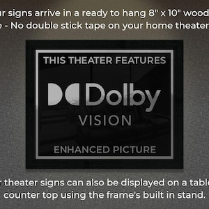 8" x 10" Framed Home Theater Cinema Sign - Ready To Hang & Tabletop Option - Free Shipping - Dolby Vision (New Logo) Bild 2