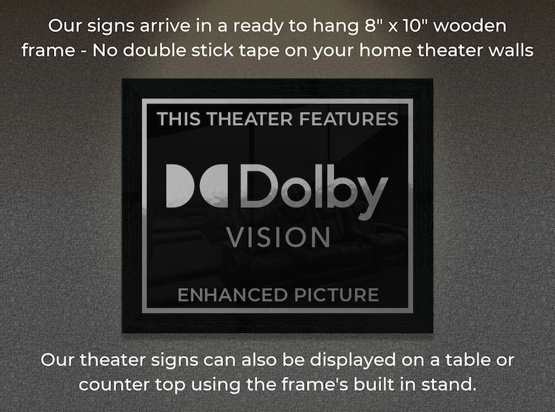 8" x 10" Framed Home Theater Cinema Sign - Ready To Hang & Tabletop Option - Free Shipping - Dolby Vision (New Logo) Bild 2