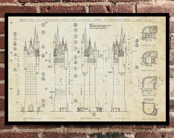 Wizard School Head Master Astronomy Tower Blueprint Print 17” X 11”. Free Shipping via USPS First Class.