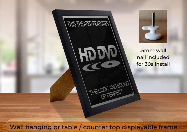 8" x 10" Framed Home Theater Cinema Sign - Ready To Hang & Tabletop Option - Free Shipping - HD-DVD The Look and Sound of Perfect image 3
