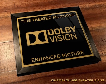 8" x 10" Framed Home Theater Cinema Sign - Ready To Hang & Tabletop Option - Free Shipping - Dolby Vision (Original Logo)