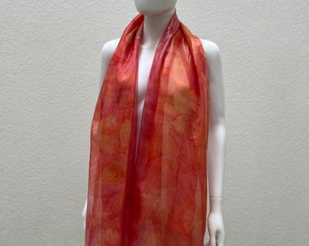 Scarf - Chiffon pure Silk and Lurex - Eco-print