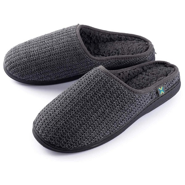 Men’s Grey Memory Foam Wool Slip-On Comfortable Knit House Slipper 1296G