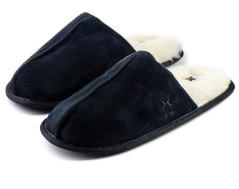 Mens Suede Faux Sheepskin Lined House Slippers 12439b